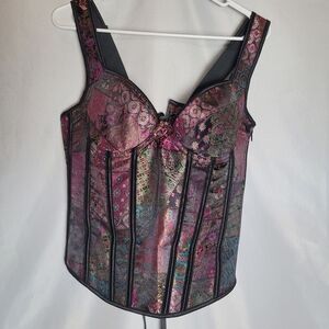 Stunning Gothic Fairy Grunge Witchy Multi Color Satin Lace Up Corset Bustier XL